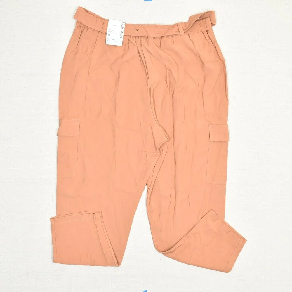 NEW Nine West Women Cargo Tapered Pants Rayon Orange Size XL Zip Solid